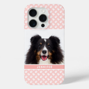 Blush Pink Custom Pet Photo With White Paws & Name iPhone 15 Pro Case