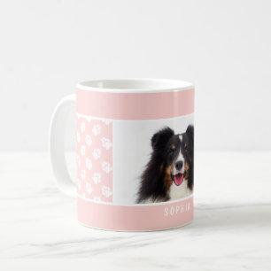 Blush Pink Custom Pet Photo With White Paws & Name Coffee Mug