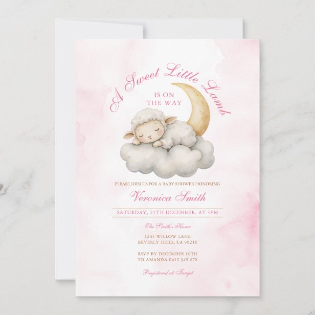 Blush Pink Cute A little lamb baby shower  Invitation (Front)