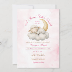 Blush Pink Cute A little lamb baby shower  Invitation
