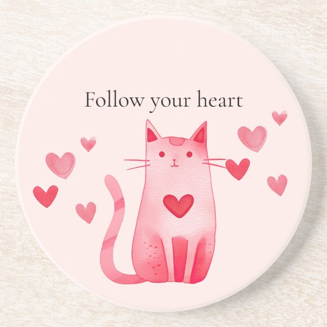 Blush Pink Cute Cat Hearts  Coaster (Front)