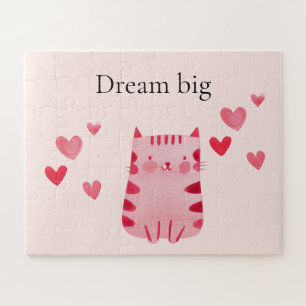 Blush Pink Cute Cat Hearts Jigsaw Puzzle