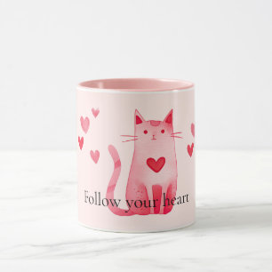 Blush Pink Cute Cat Hearts Mug