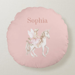 Blush Pink Cute Fairy Wings Dress Unicorn Round Cushion