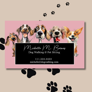 Blush Pink Cute Funny Puppy Dog Walker Pet Sitter  Magnetic Business Card