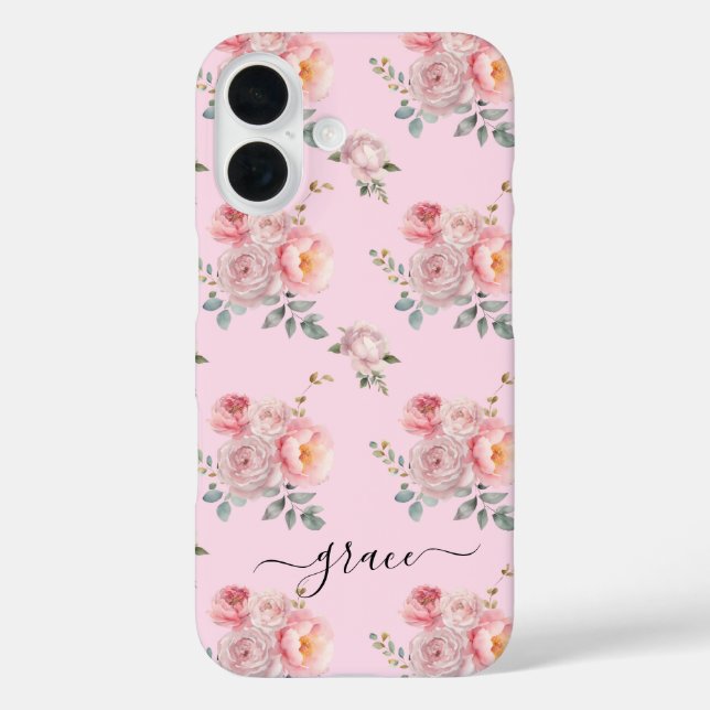 Blush Pink Cute Girly Boho Floral Personalised Case-Mate iPhone Case (Back)