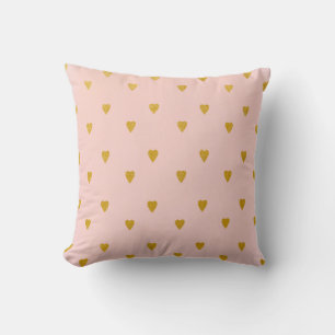 Blush Pink & Cute Gold Hearts Cushion