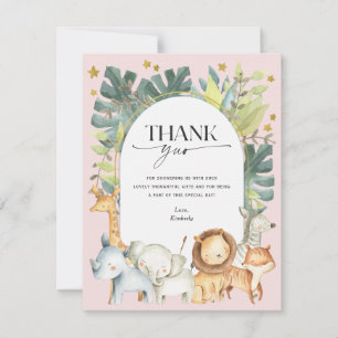 Blush pink cute safari girl baby shower thank you card