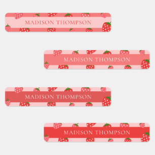 Blush Pink Cute Strawberry Waterproof Name Kids