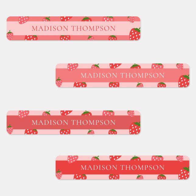 Blush Pink Cute Strawberry Waterproof Name Kids (Group)