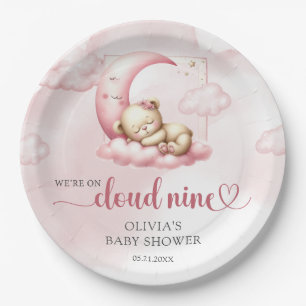 Blush pink cute teddy bear cloud nine girl paper plate