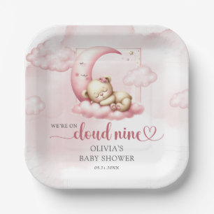 Blush pink cute teddy bear cloud nine girl  paper plate
