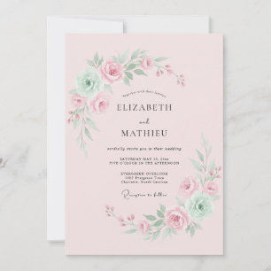 Blush Pink Dainty Watercolor Wedding Invitation