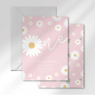Blush Pink Daisy 1st Birthday Invitation
