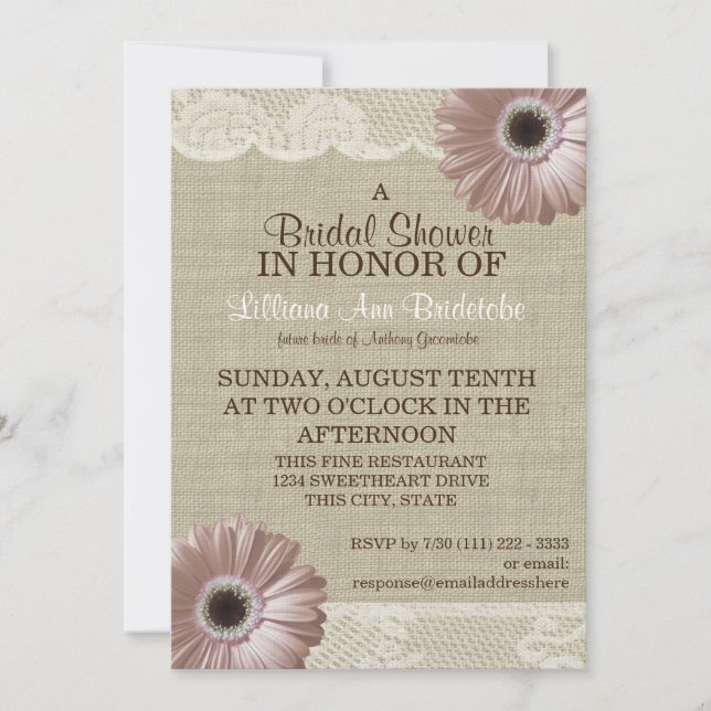 Blush Pink Daisy and Lace Bridal Shower Invitation (Front)