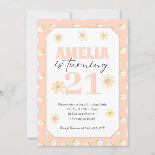 Blush Pink Daisy Birthday Invitation Any Age