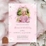 Blush Pink Daisy Bow Girl 1st Birthday with photo Invitation<br><div class="desc">Blush Pink Daisy Coquette Bow Girl 1st Birthday Invitation,  Girl First Birthday With Photo Invite,  Editable Kids Birthday Party</div>