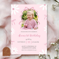 Blush Pink Daisy Bow Girl 1st Birthday with photo