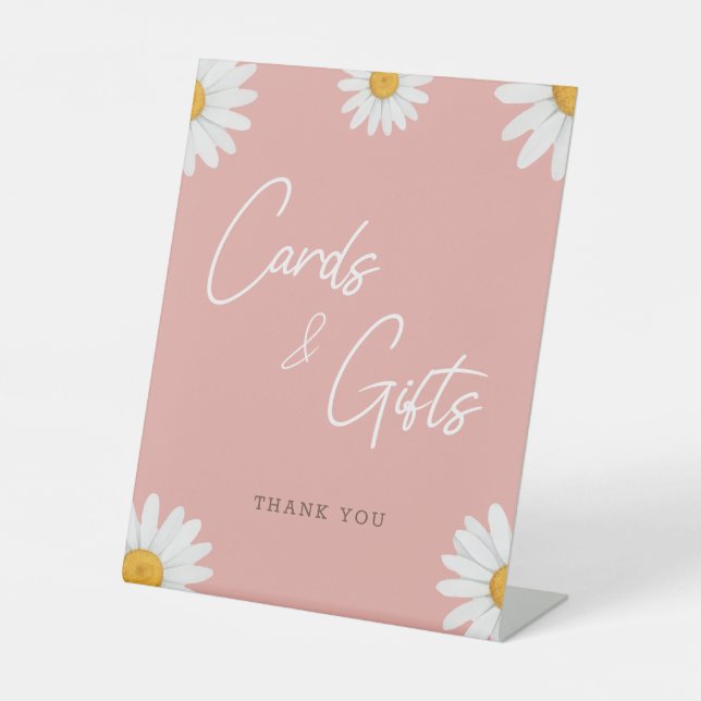 Blush Pink Daisy Cards Gifts Baby Shower Pedestal Sign (Front)