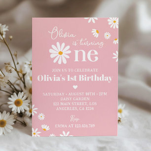 Blush Pink Daisy First Birthday Invitation