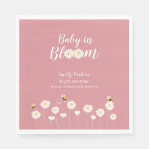 Blush Pink Daisy Floral Baby In Bloom Shower Napkin