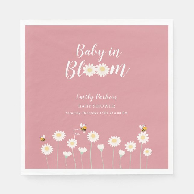 Blush Pink Daisy Floral Baby In Bloom Shower Napkin (Front)