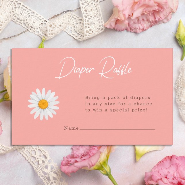 Blush Pink Daisy Floral Baby Shower Diaper Raffle Enclosure Card (Creator Uploaded)