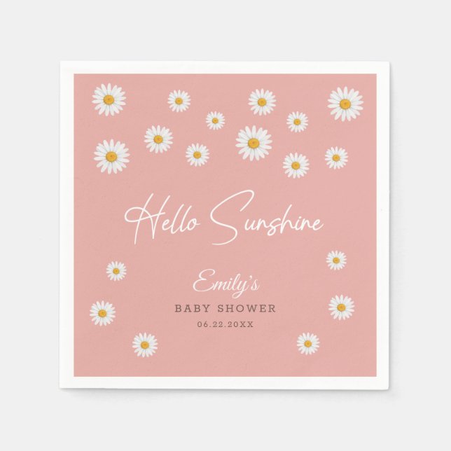 Blush Pink Daisy Hello Sunshine Baby Shower Paper Napkin (Front)