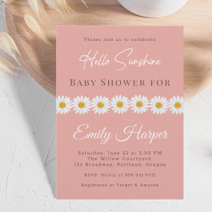 Blush Pink Daisy Hello Sunshine Floral Baby Shower Invitation