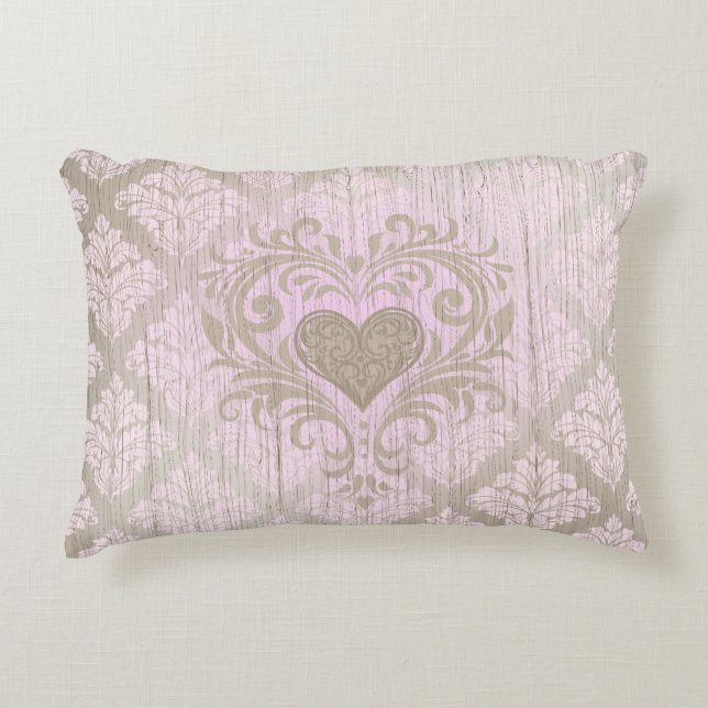 Blush Pink Damask With Heart  Decorative Cushion (Front)