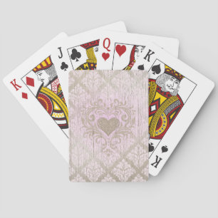 Blush Pink Damask With Heart Playing Cards