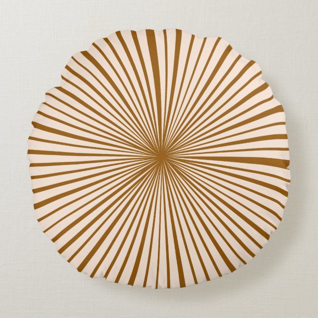Blush Pink Dark Chocolate Brown Stripe Pattern Round Cushion (Front)