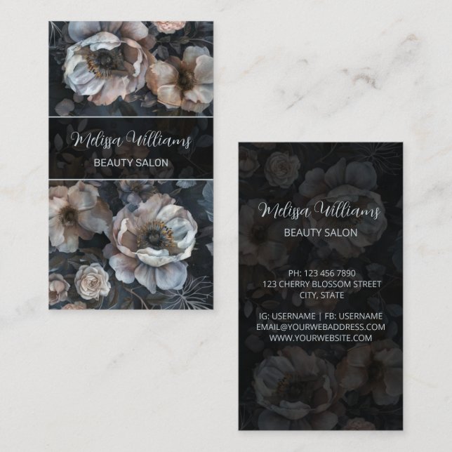 Blush Pink Dark Flowers Business Card (Front/Back)