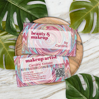 Blush Pink Dark Red Aqua Blue Abstract Art Pattern Business Card