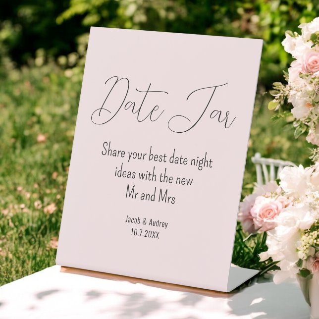 Blush Pink Date Jar Wedding Shower  Pedestal Sign (Creator Uploaded)