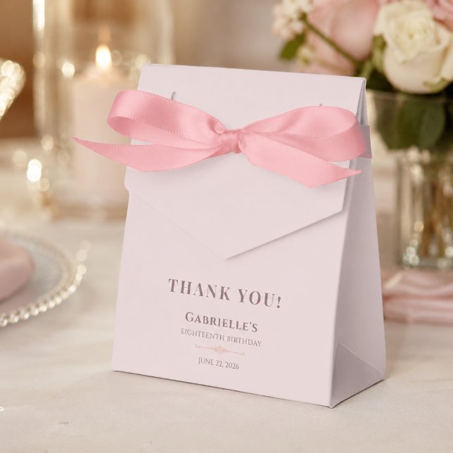 Blush Pink Debut Favour Box (Elegant blush pink favor box with satin ribbon for a sweet 18 or debut celebration.

Image 2 (Favor )