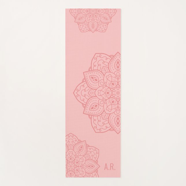 Blush Pink Decorative Modern Mandala With Initials Yoga Mat (Front)