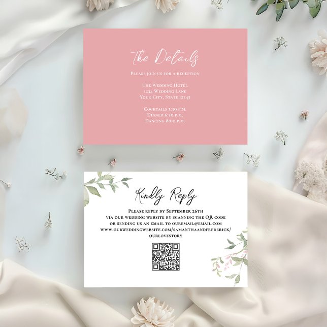 Blush Pink Details Floral Wedding Enclosure Card (Blush pink wedding details cards. )
