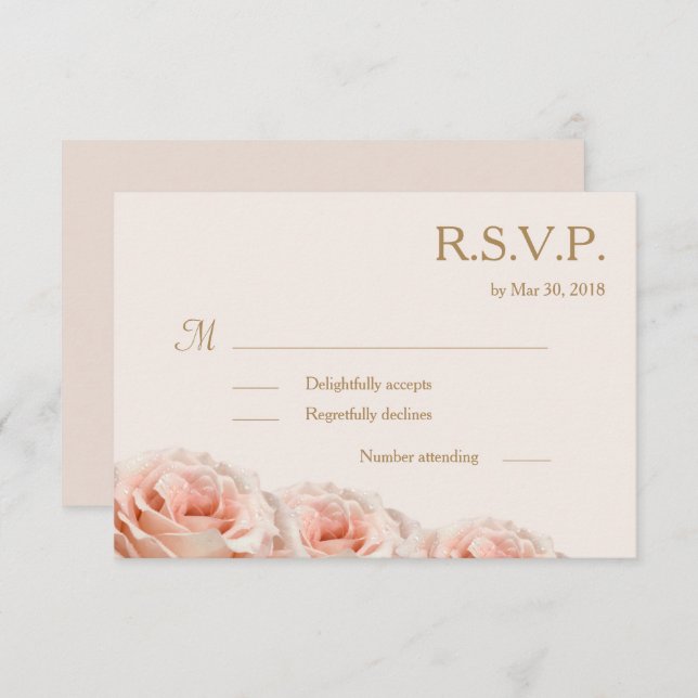 Blush Pink Dewy Roses Floral Ivory Wedding RSVP Invitation (Front/Back)