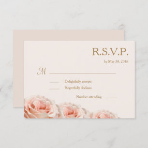 Blush Pink Dewy Roses Floral Ivory Wedding RSVP Invitation