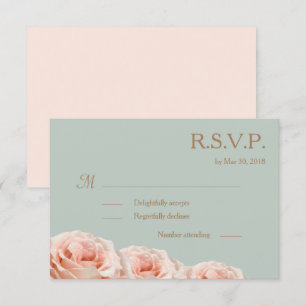Blush Pink Dewy Roses Floral Sage Wedding RSVP Invitation
