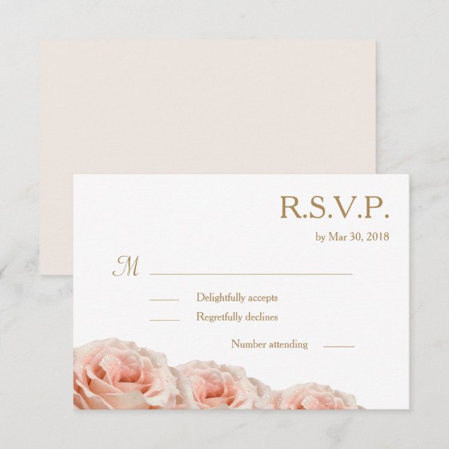Blush Pink Dewy Roses Floral White Wedding RSVP Invitation (Front/Back)