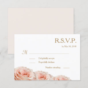 Blush Pink Dewy Roses Floral White Wedding RSVP Invitation