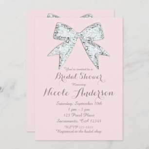 Blush Pink Diamond Bling Bow Glam Bridal Shower Invitation