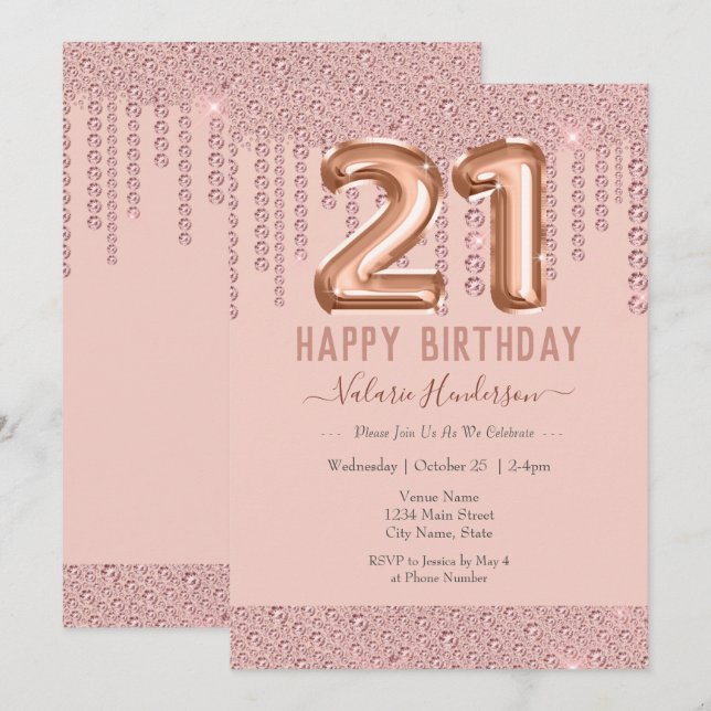 Blush Pink Diamond Drip Happy 21st Birthday (Front/Back)