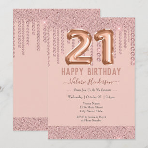 Blush Pink Diamond Drip Happy 21st Birthday