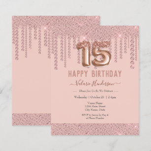 Blush Pink Diamond Drips Happy 15th Birthday