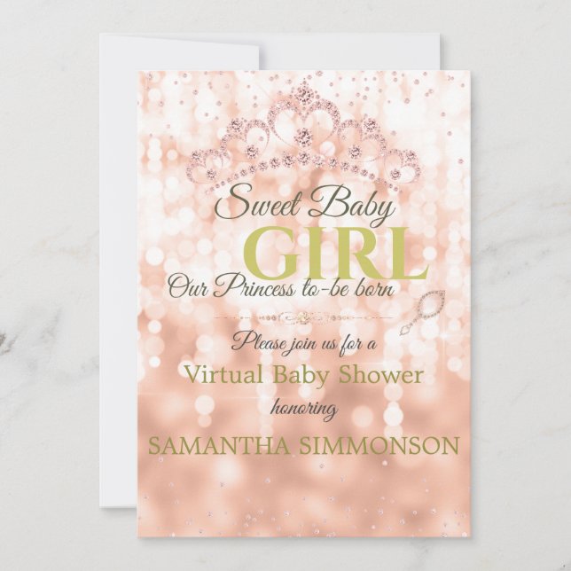 Blush Pink Diamond Rose Gold Script Baby Shower Invitation (Front)
