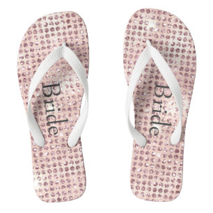 Blush Pink Diamond Studded Glam Wedding Brides Flip Flops
