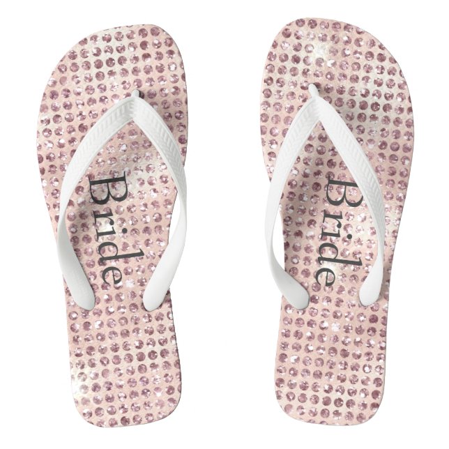 Blush Pink Diamond Studded Glam Wedding Brides Flip Flops (Footbed)